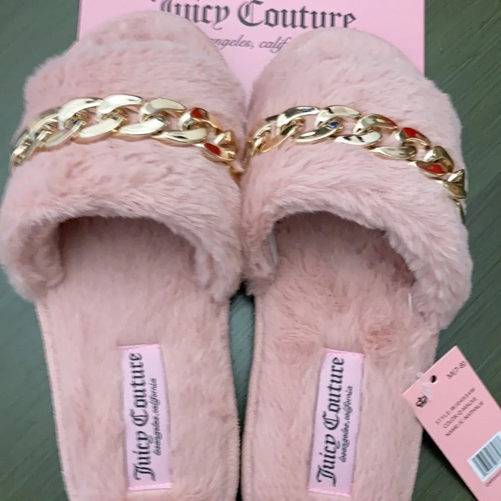 NWT Juicy Couture Pink Cozy House Shoe Slip-on Slippers Size 7/8 - Picture 2 of 6